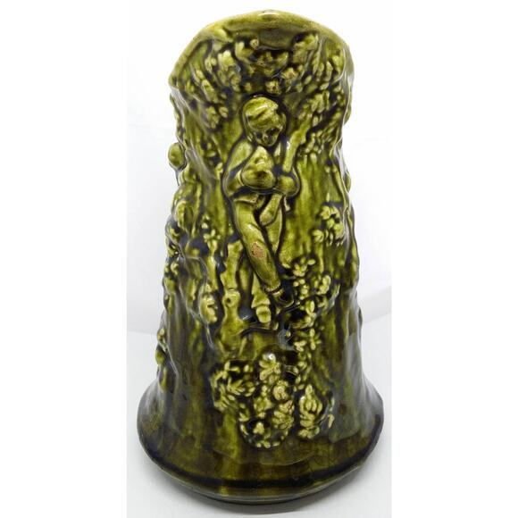 French Antique Majolica Pitcher Sarreguemines Green Turquoise Relief Scene Jug - Picture 8 of 10